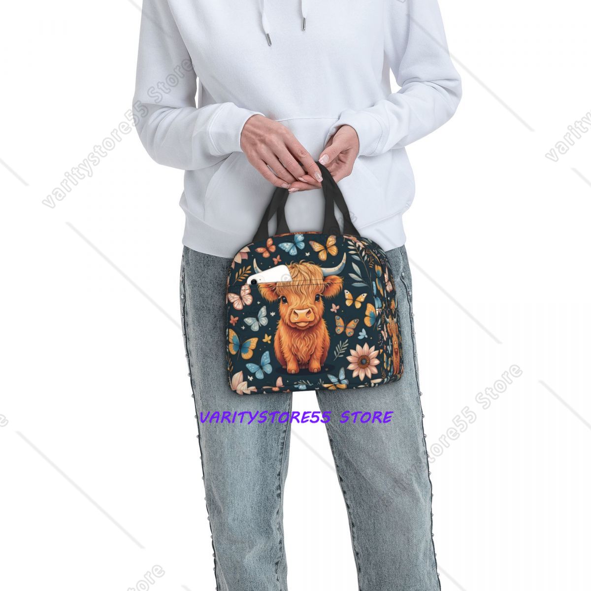Tote Bag Sublimation - Custom Highland Cow And Flower Lunch